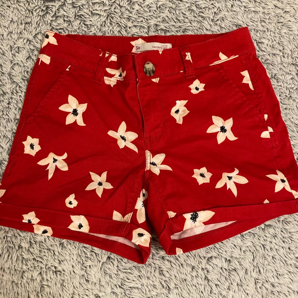 SO Red Floral High Waist Women's Shorts